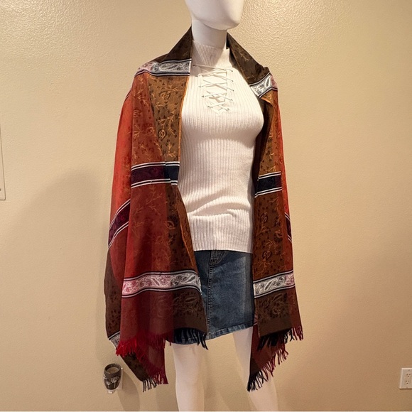 Silky Scarf Wrap Shawl Earthy Warm Tones Brown Burgundy Made In France Luxury - Picture 3 of 12